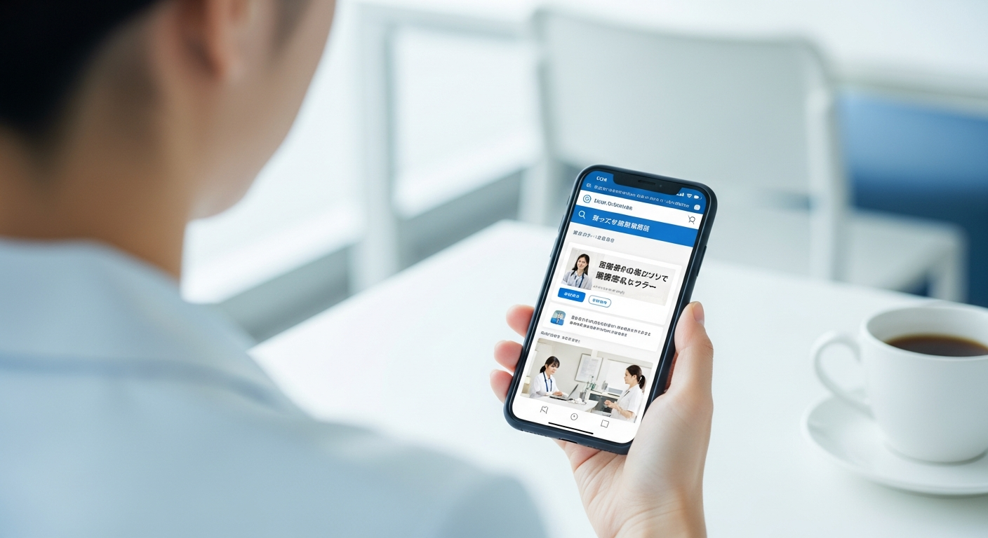 スマートフォンで求人サイトを検索している柔道整復師のイメージ
