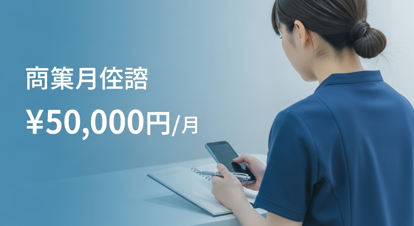 ノートとスマホを前に本業と副業のバランスや月5万の収入計画を立てる鍼灸師のイメージ