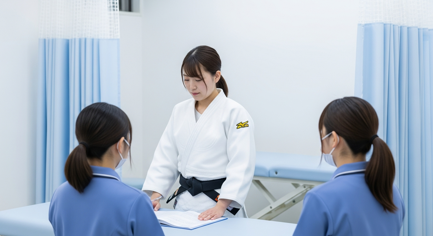整形外科クリニックや美容整体サロンで、女性スタッフが多い明るい環境で生き生きと施術・カウンセリングをしている女性柔道整復師。日勤中心で働きやすそうな職場のイメー