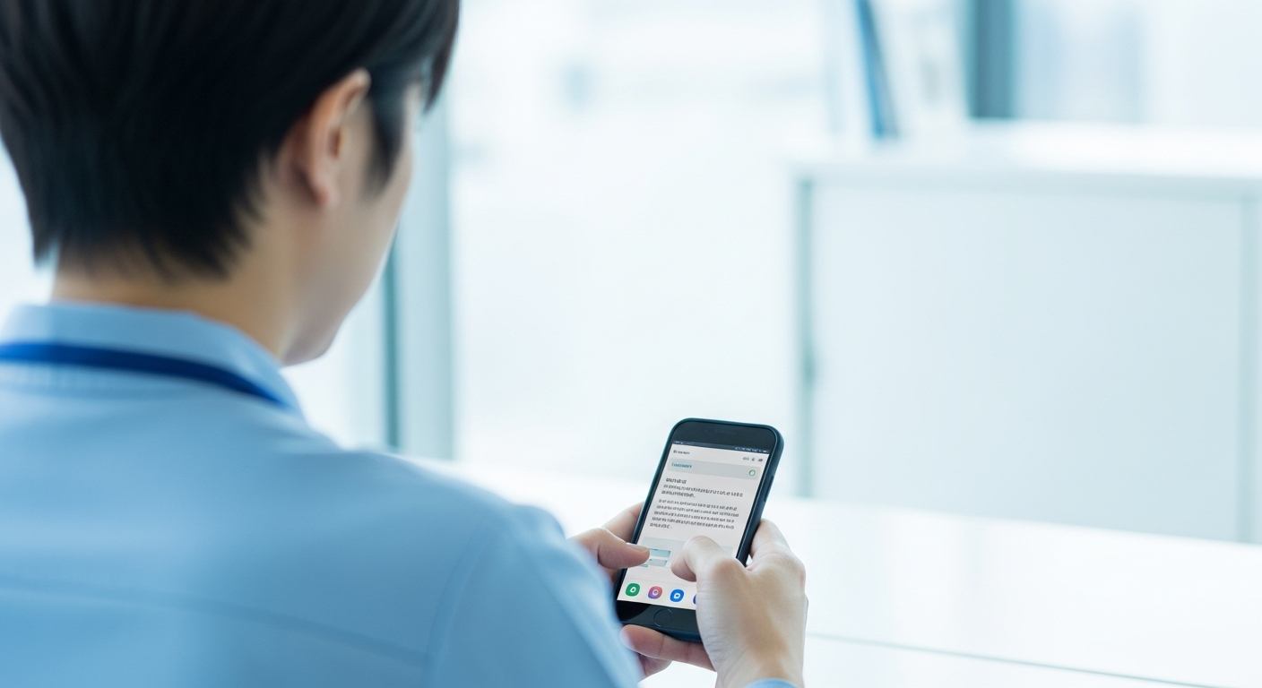 休診日に在職中の転職活動を進める治療家がスマホで面接日程を調整するイメージ